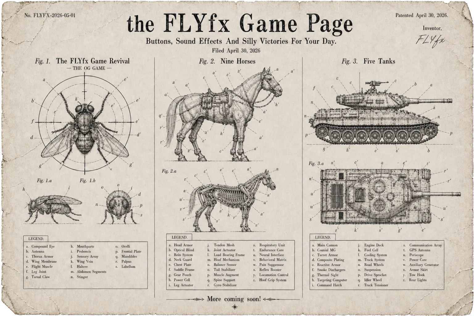 The FLYfx Game Page vintage technical poster